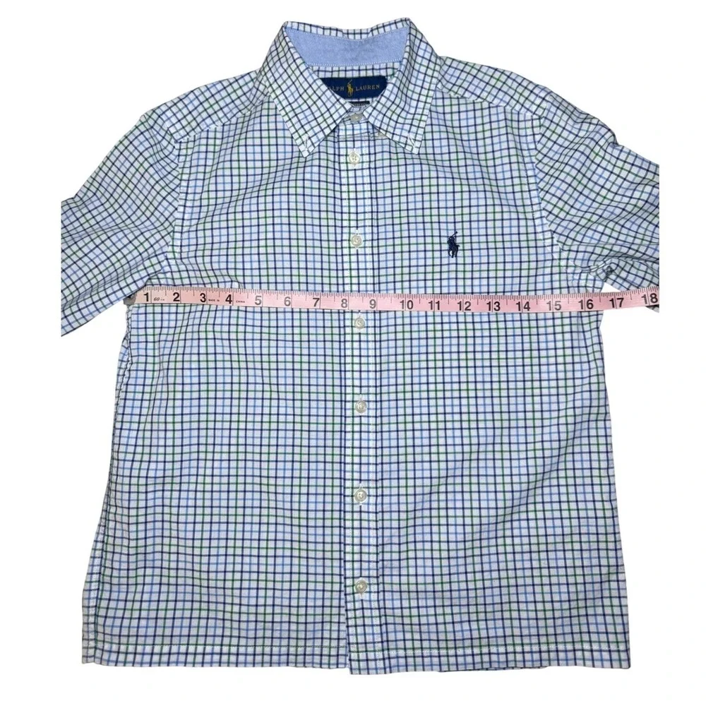Ralph Lauren Button Down Shirt Boys Blue Green Natural Stretch